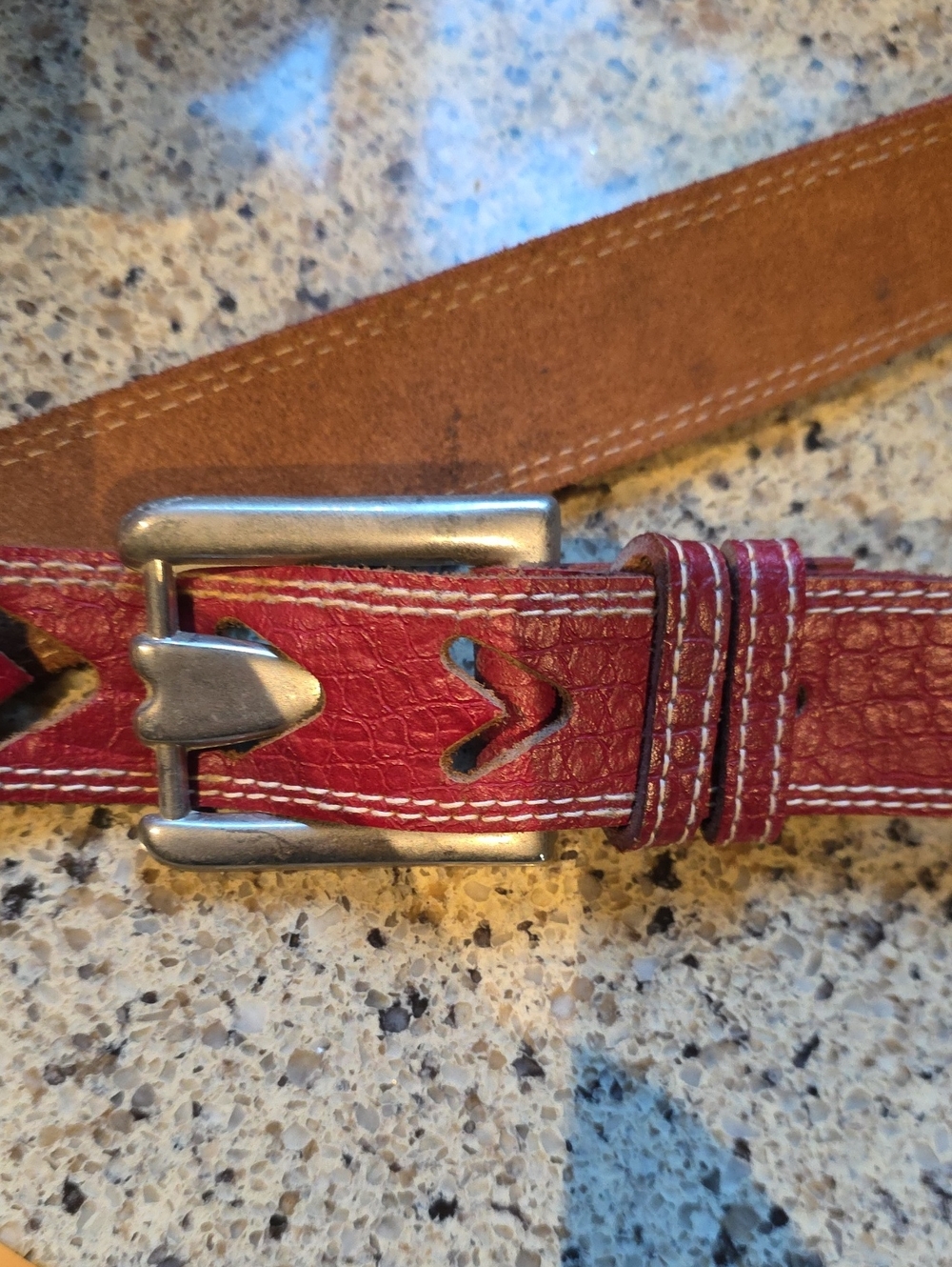 Red Leather Women’s Belt with Silver Buckle